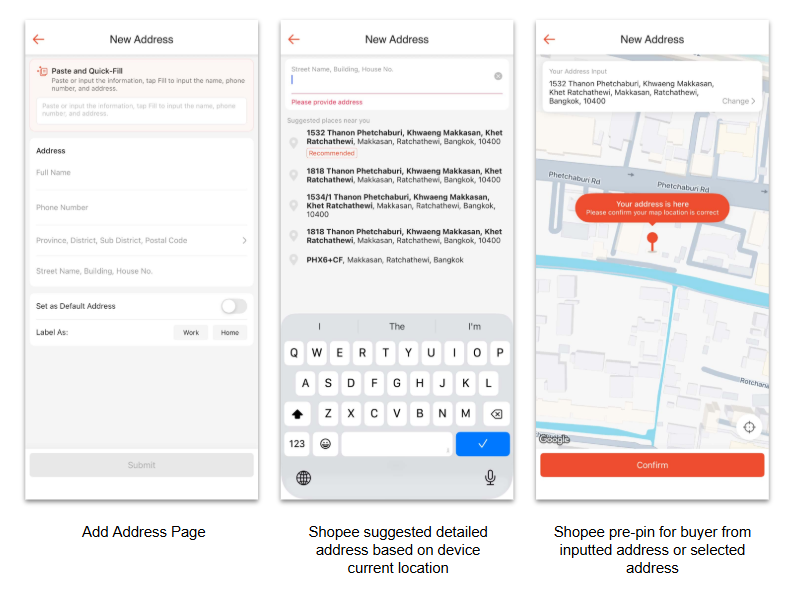 Exhibit 6: Address user interface on the Shopee application